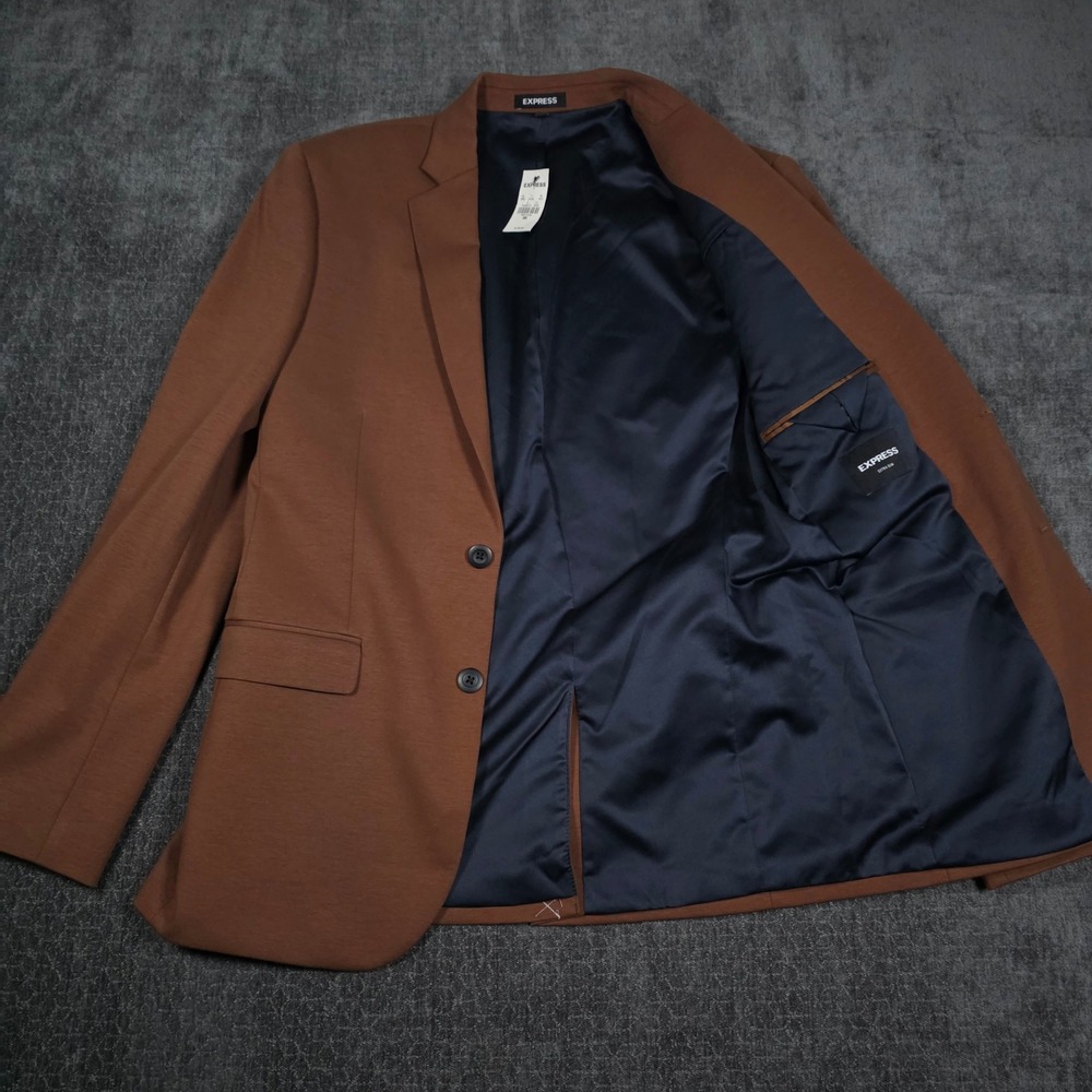 NWT Express Blazer Mens 38R Brown Extra Slim Fit Two Button Notch Lapel Luxury